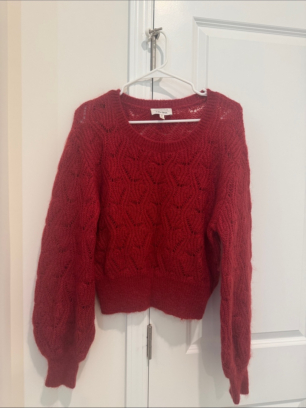 & Other Stories Red Cable-Knit Scoop Neck Sweater